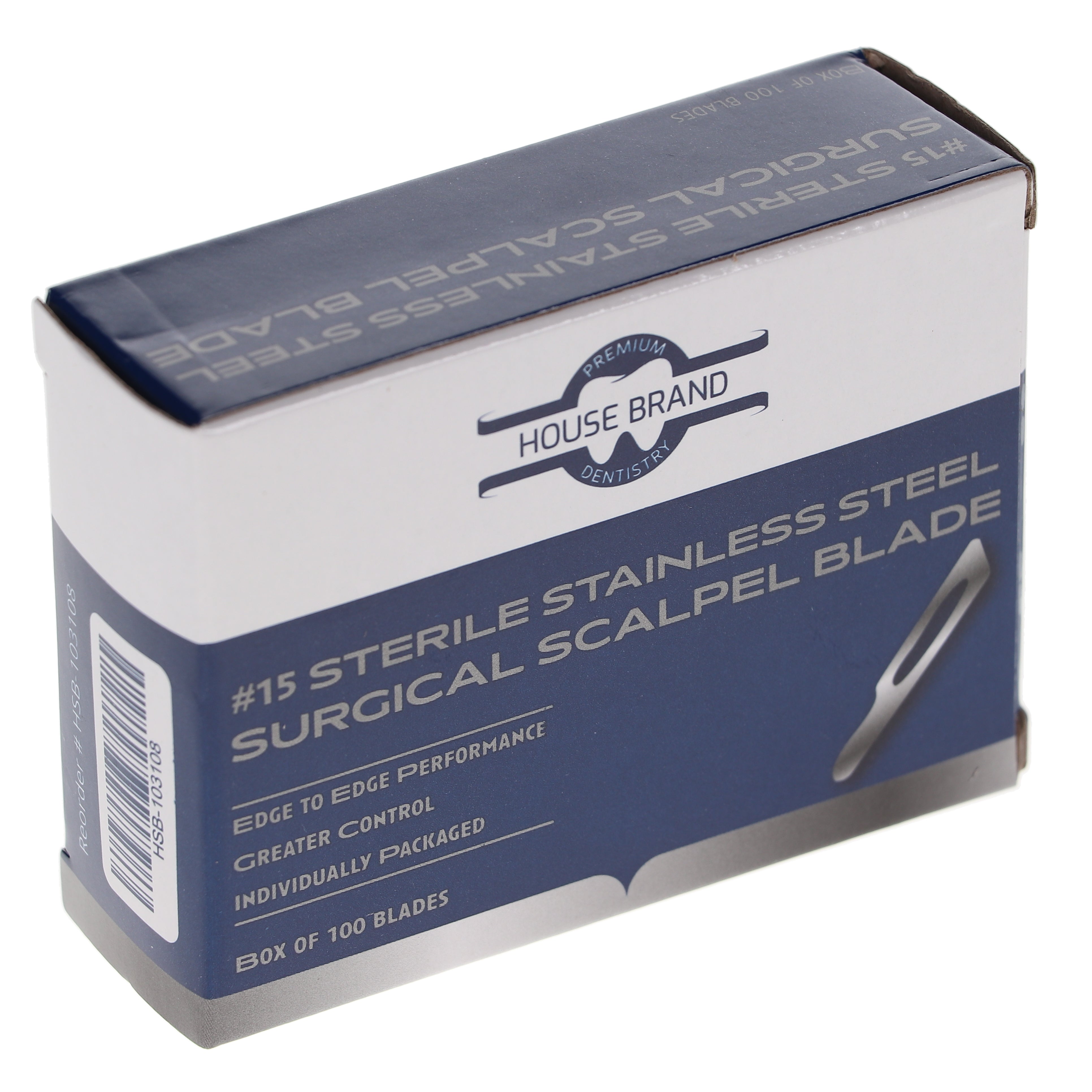 House Brand Dentistry 103108 HSB Surgical Scalpel Blades #15 Sterile Stainless Steel 100/Bx House Brand Dentistry 103108 HSB Surgical Scalpel Blades #15 Sterile Stainless Steel 100/Bx